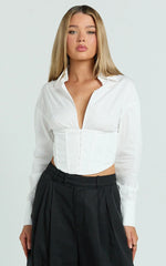 Jacintha Top - Hook and Eye Front Shirt Top in White