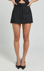 Desi Mini Skirt - Tailored Mid Waisted Skirt in Black