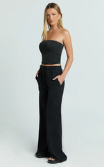 Davie Pants - High Waisted Wide Leg Pants in Black