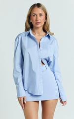 Noemie Top - Over Sized Button Down Shirt in Cornflower Blue