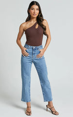 Chandler Jeans - High Waisted Crop Straight Jeans in Mid Blue Wash