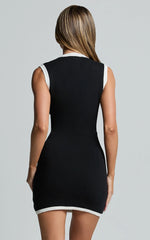 Branson Mini Dress - Sleeveless Button Down Knitted Dress in Black