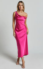 Alexia Midi Dress - One Shoulder Bust Slip Dress in Fuschia