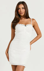 Erlinda Mini Dress - Tie Front Cut Out Detail Mini Dress in White