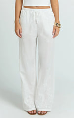 Carley Pants - Embroidered Relaxed Wide Leg Pants in White