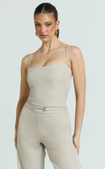Charlize Top - Spaghetti Strap Scoop Neck Top in Stone