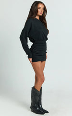 Alyce Mini Dress - Long Sleeve One Shoulder Dress in Black