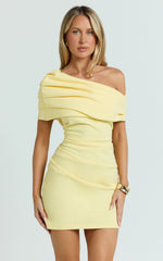 Kairose Mini Dress - Asymmetrical Sleeve Dress in Yellow