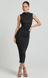 Aleks Midi Dress - High Neck Bodycon Dress in Black