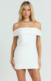 Liliana Mini Dress - Off Shoulder Bodycon Dress in White