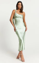 Calix Midi Dress - One shoulder Slip dress in Sage