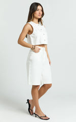 Nathan Shorts - Denim High Waist Bermuda Shorts in White