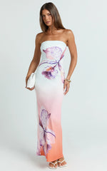 Elouise Maxi Dress - Strapless Dress in Orchid Ombre