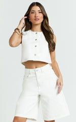 Nathan Top - Button Down Denim Shell Top in White