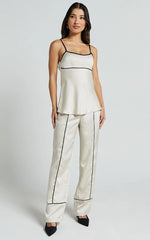 Bobbie Pants - High Waist Contrast Piping Pants in Oyster