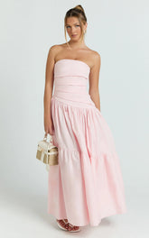 Cora Midi Dress - Strapless Dress in Pink