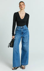 Cassie Bodysuit - Lace Neck Detail Long Sleeve Bodysuit in Black