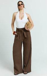 Aria Pants - Low Waisted Wide Leg Pants in Chocolate