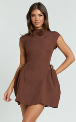 Charlita Mini Dress - Structured Dress with Hardware Detail in Brown