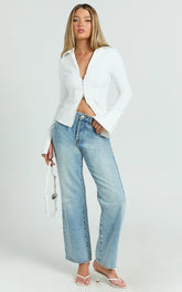 Hartley Top - Long Sleeve Zip Through Fitted Shirt in White