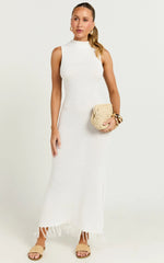 Beatrice Maxi Dress - High Neck Bodycon Knit Dress in White