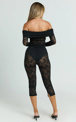 Roxanna Pants - Low Rise Lace Side Split Capri Pants in Black
