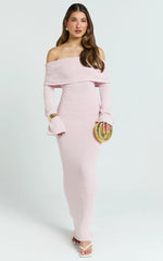 Pietra Maxi Dress - Knit Off Shoulder Dress in Baby Pink
