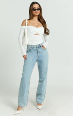 Dana Top - Off Shoulder Long Sleeve Ruched Fitted Top in White