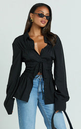 Cody Shirt - Ruched Detail Scrunch Shirt in Black
