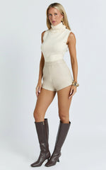 Rosetta Shorts - PU Fitted Micro Shorts in Putty