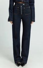 Celia Jeans - High Rise Straight Leg Jeans in Dark Blue Wash