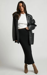 Andalucia Midi Skirt - Ribbed Side Split Skirt in Black