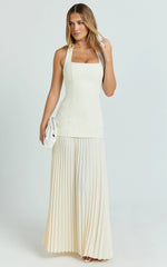 Loretta Maxi Dress - Contrast Halter Neck Pleated Dress in Pastel Yellow