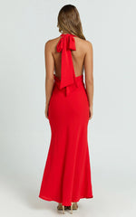 Farrah Maxi Dress - Halter Neck Dress in Red