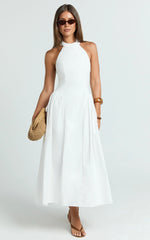 Danielle Midi Dress - Halter Neck Fit And Flare Dress in Off White