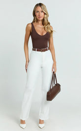 Carolyn Pants - High Waist Slim Straight Leg Tailored Pants in Off White