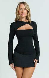 Edith Top - Twist Detail Long Sleeve Top in Black