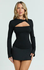 Edith Top - Twist Detail Long Sleeve Top in Black