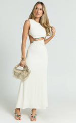 Amy Maxi Dress - High Neck Cut Dress with Hardware Detail in Cream