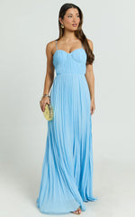 Dannika Maxi Dress - Blue Pleated Dress in Blue