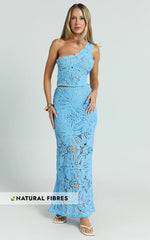 Charlene Maxi Skirt - Crochet Fit And Flare Skirt in Blue