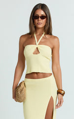 Agnes Top - Halter Neck Cut Out Knitted Top in Lemon