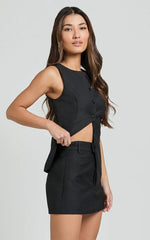 Desi Mini Skirt - Tailored Mid Waisted Skirt in Black