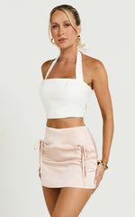 Rylah Mini Skirt - Bow Detail Satin Skirt in Pale Pink
