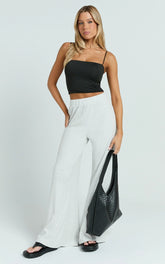 Amalthea Pants - High Waisted Jersey Rib Wide Leg Pants in Light Grey Marl