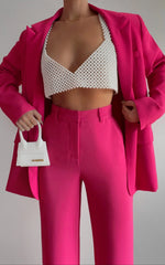 Bonnie Pants - High Waisted Tailored Wide Leg Pants in Pink