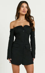 Anabelle Mini Dress - Tailored Off Shoulder Dress in Black
