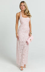 Benny Maxi Dress - Halter Neck Backless Bodycon Dress in Pink