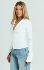 Hartley Top - Long Sleeve Zip Through Fitted Shirt in White