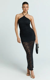 Andrea Maxi Dress - Lace Halter Bodycon Dress in Black